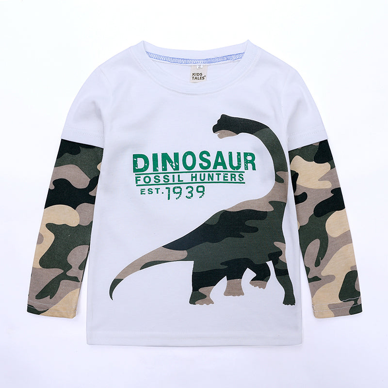 T-shirt bébé et enfant à manches longues imprimé dinosaure en coton
