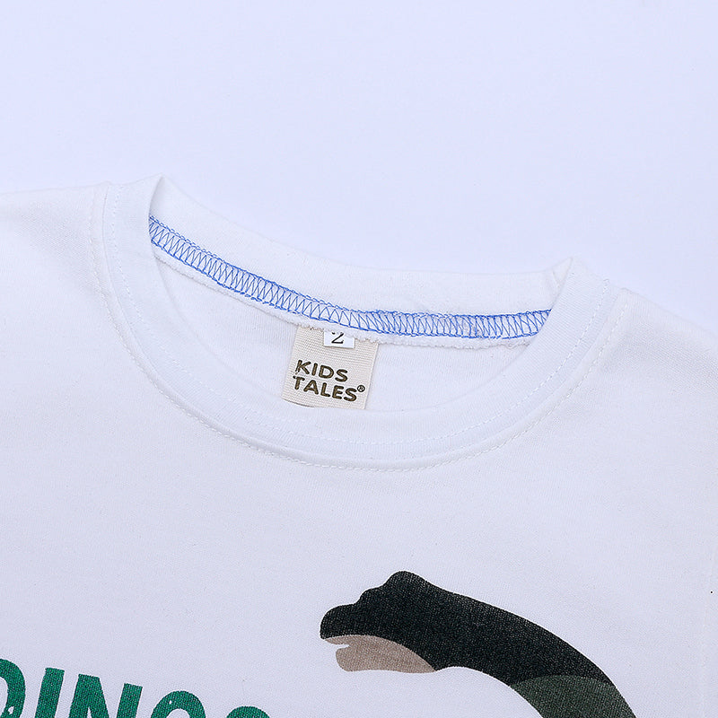 Cotton long-sleeved dinosaur print baby and kids T-shirt