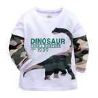 Cotton long-sleeved dinosaur print baby and kids T-shirt