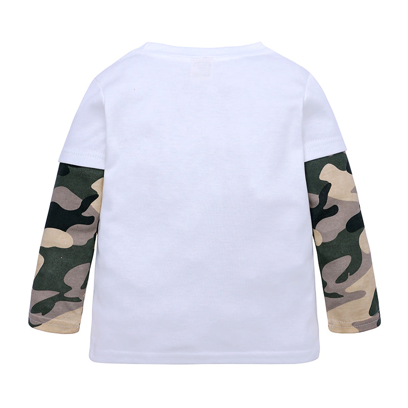 Cotton long-sleeved dinosaur print baby and kids T-shirt