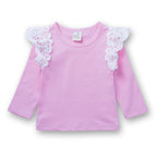 T-shirt bébé et enfant à manches longues avec dentelle en coton