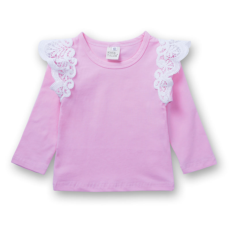 T-shirt bébé et enfant à manches longues avec dentelle en coton