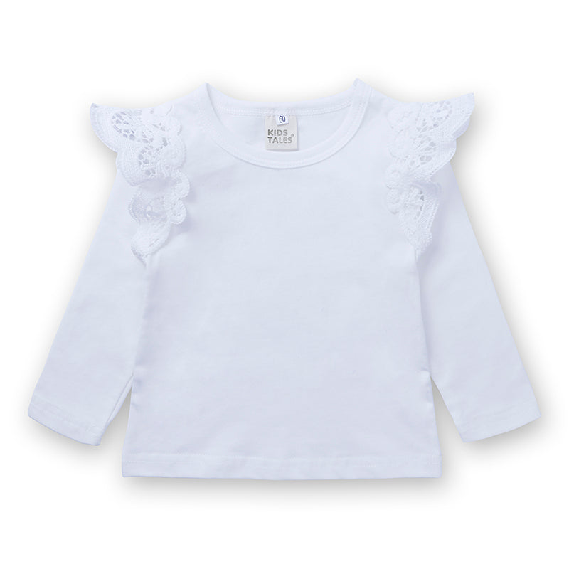 T-shirt bébé et enfant à manches longues avec dentelle en coton