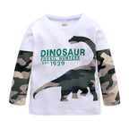 Cotton long-sleeved dinosaur print baby and kids T-shirt